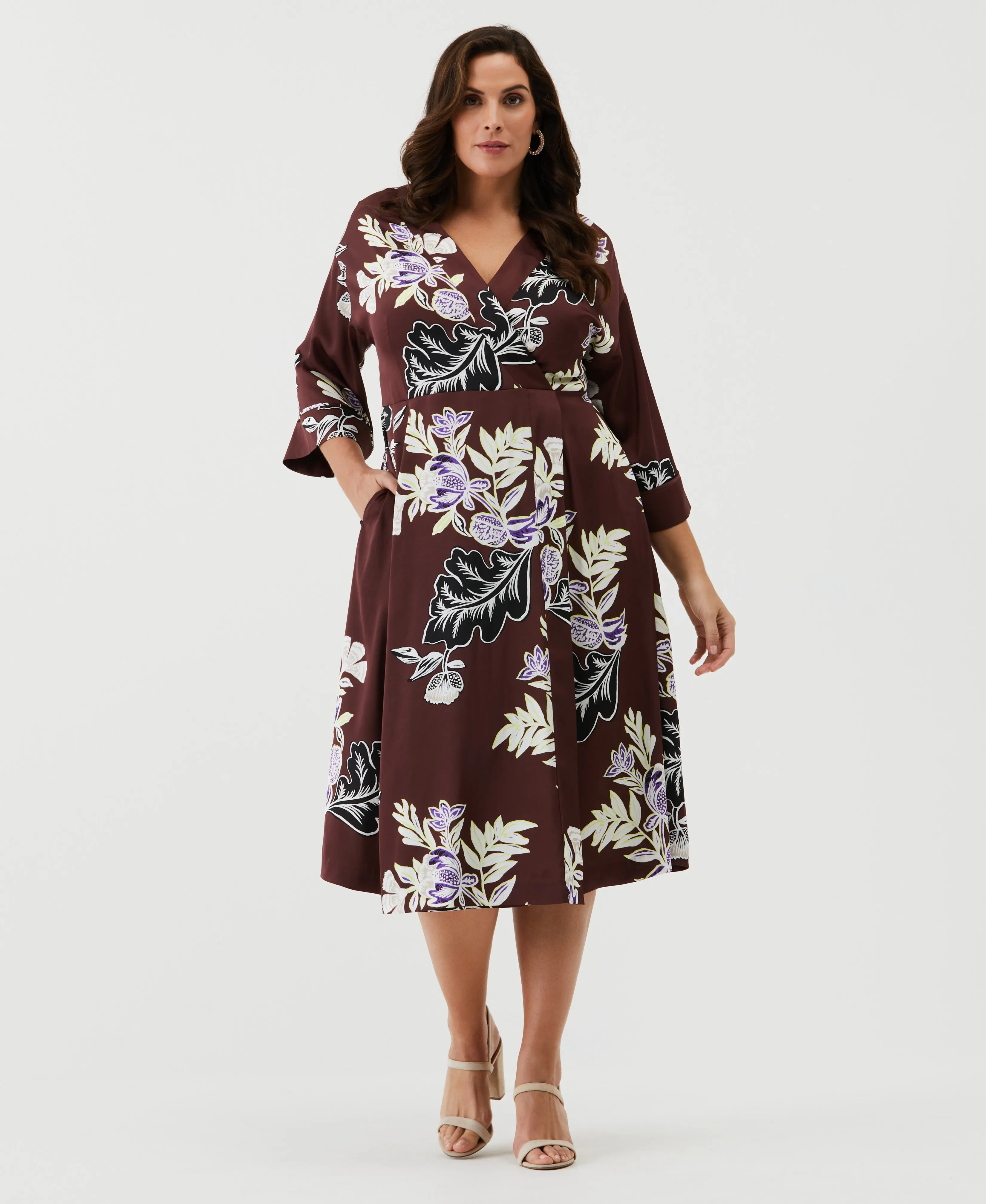 Plus Size Floral Print Faux Wrap Midi Dress