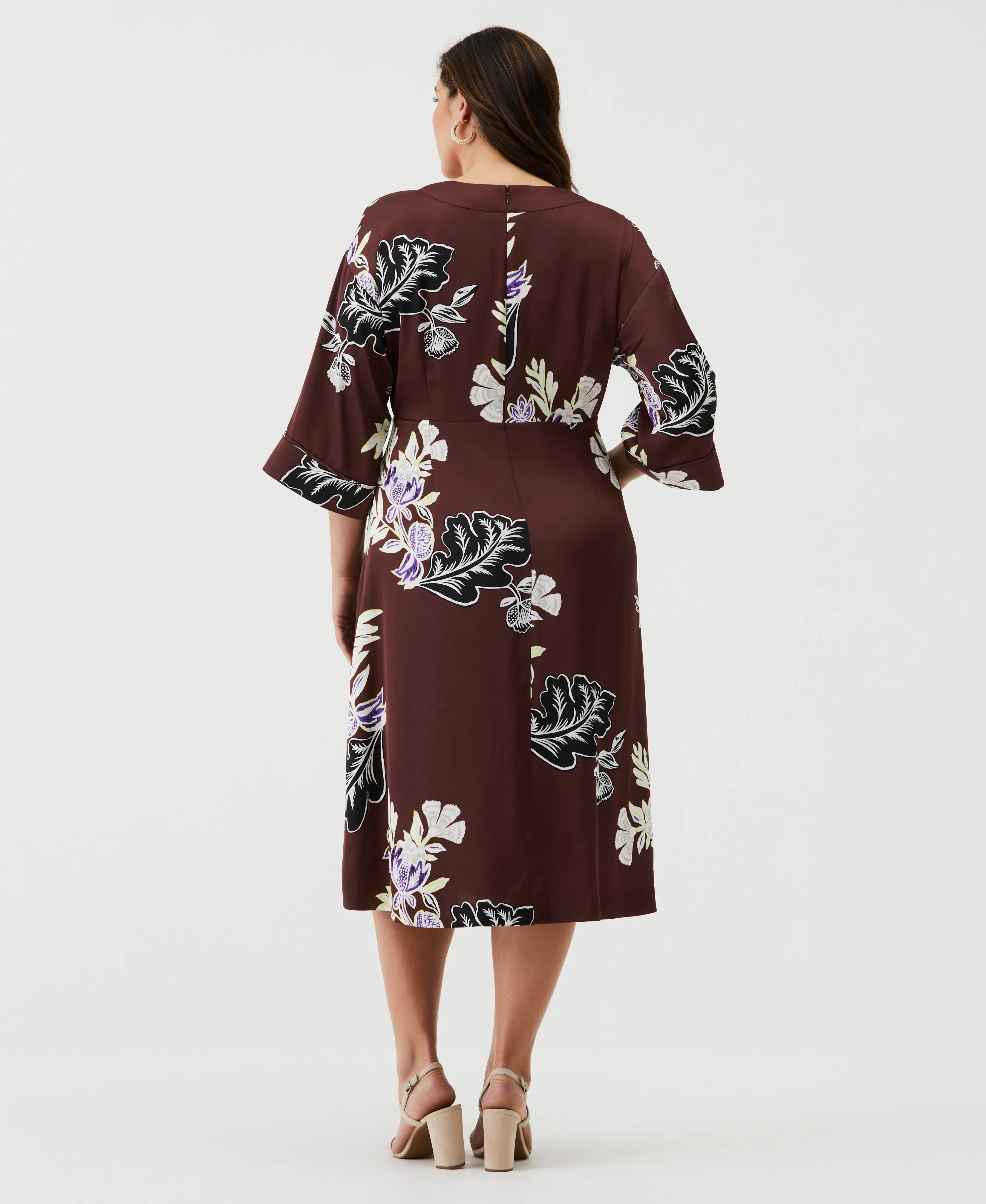 Plus Size Floral Print Faux Wrap Midi Dress