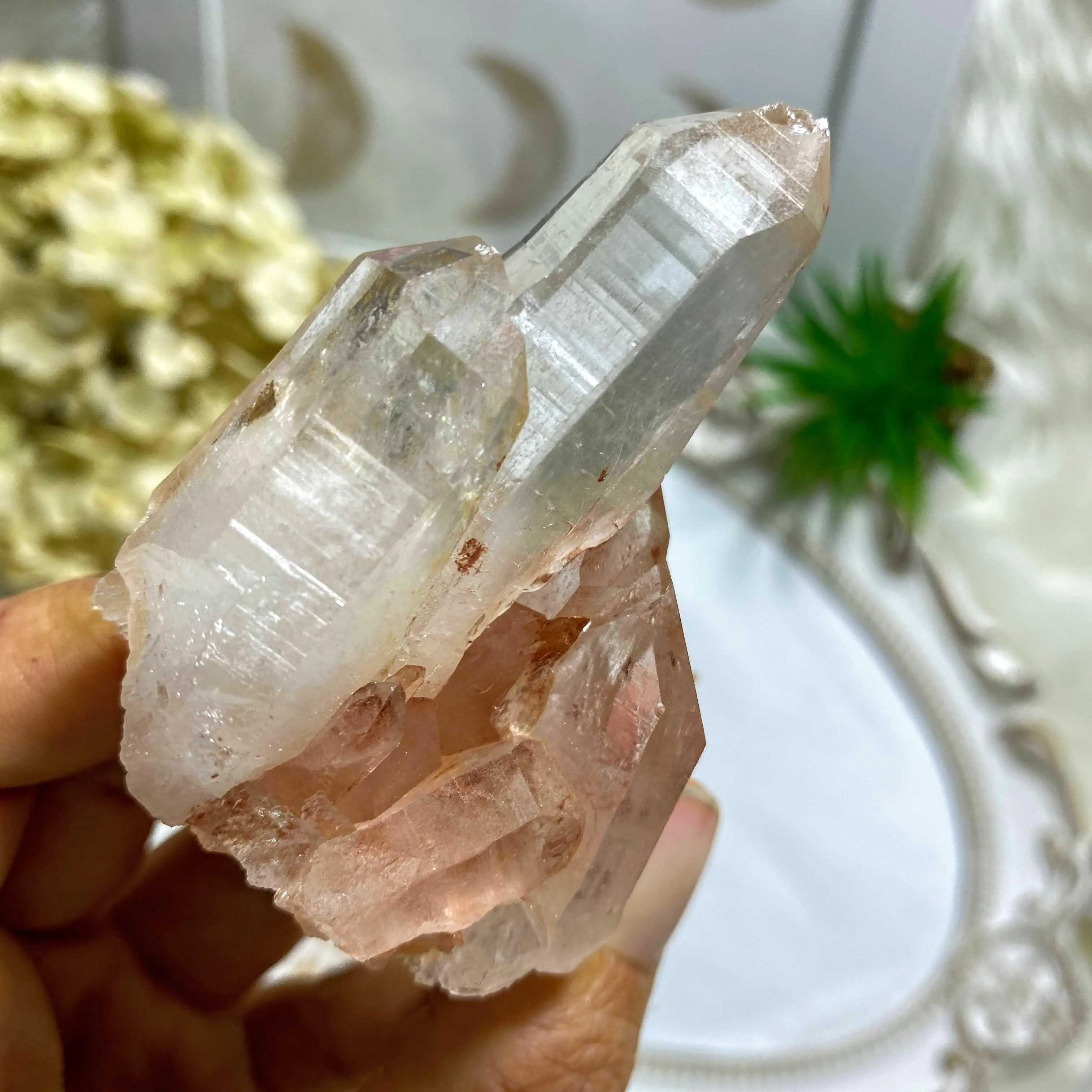 Rare~ Rosy Pink Samadhi Himalayan Quartz Cluster With Self Healing