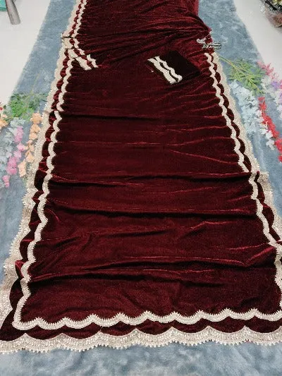 Ready to Wear saree Maroon Velvet Stitched Saree