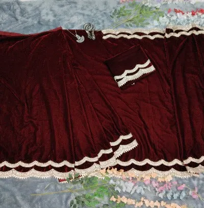 Ready to Wear saree Maroon Velvet Stitched Saree