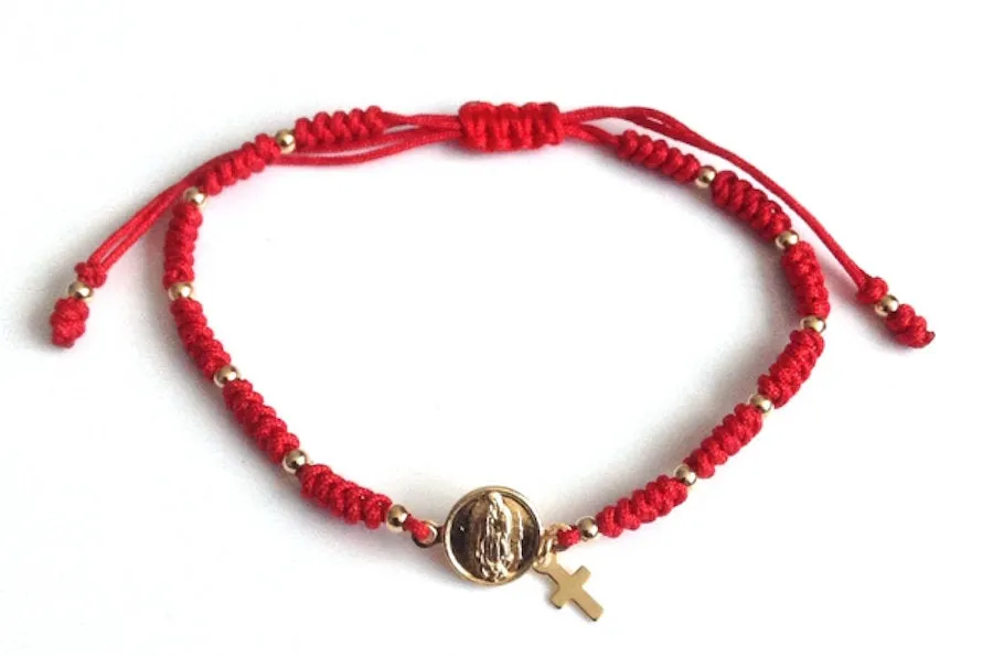 Red String Virgen de Guadalupe Bracelet, Our Lady of Guadalupe Gold Medal Adjustable Bracelet, Religious gift, Catholic Jewelry, Virgin Mary