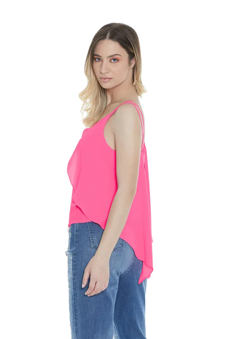 Relish Tank top with double V-neck strap and buckle plus ruffles RDP2303009009 fluo fuchsia