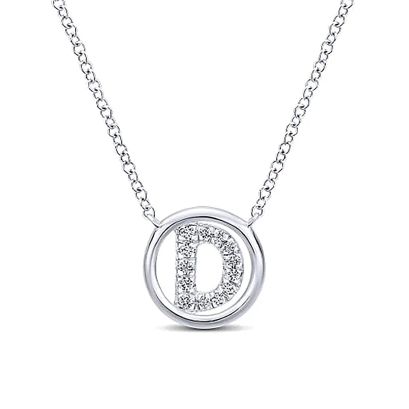 Round Pavé Initial D Pendant Necklace