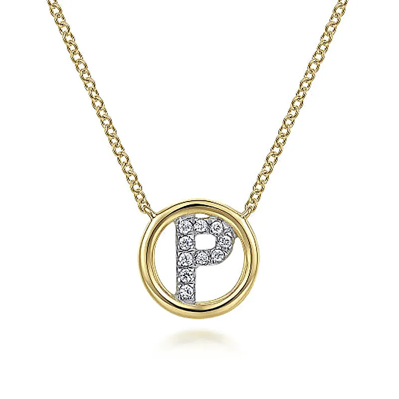 Round Pavé Initial P Pendant Necklace