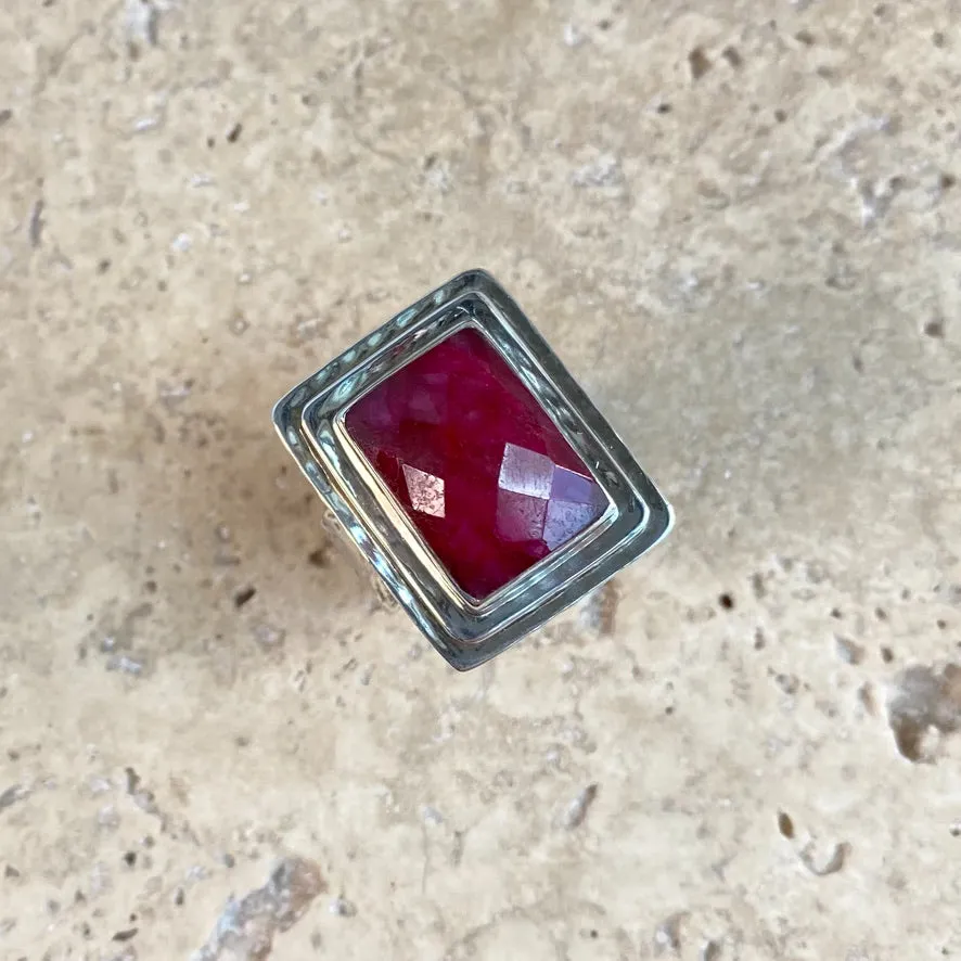 Ruby Quartz Ring with a checker cut gemstone- Nisha