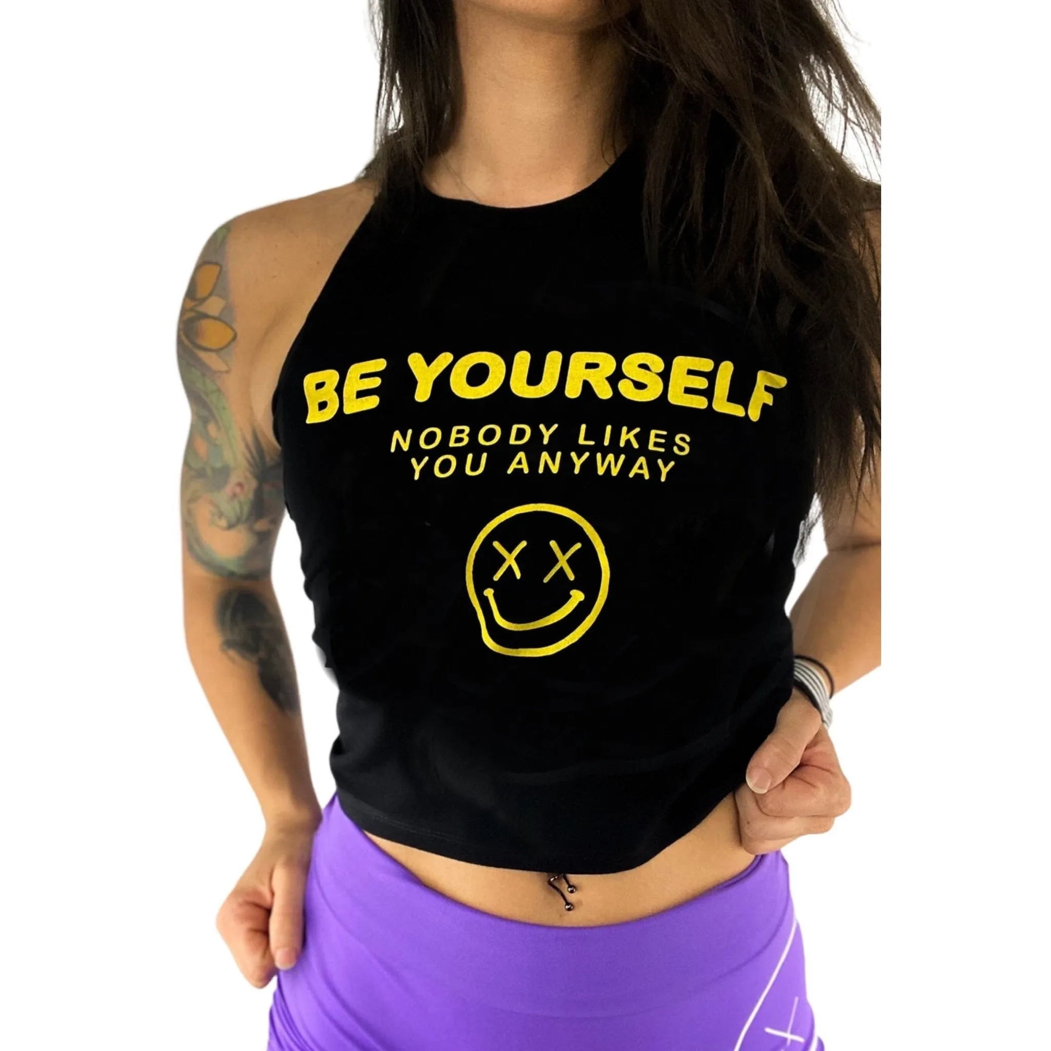 Salty Savage Ladies "Be Yourself" Flowy Crop Tank | Black/Yellow