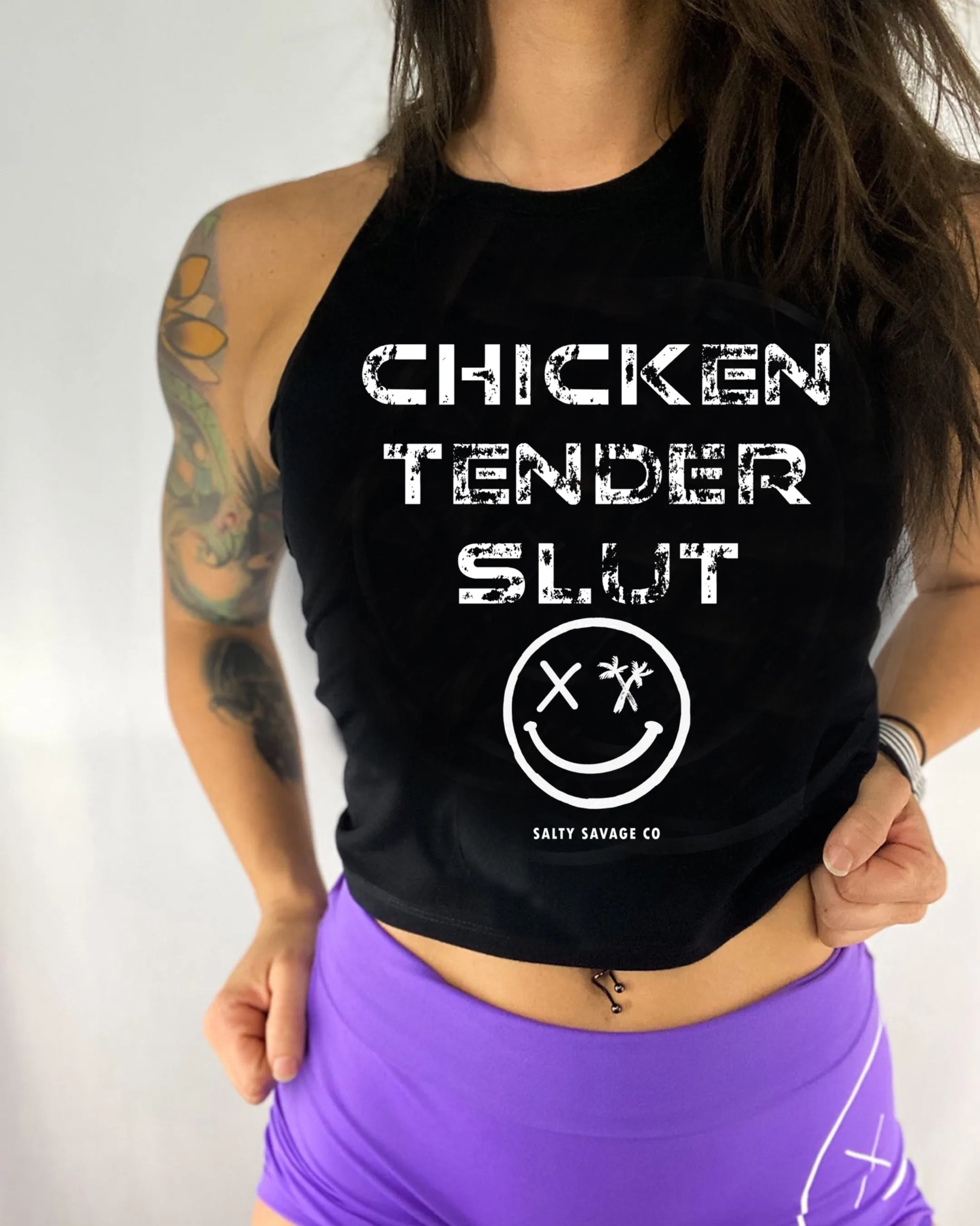 Salty Savage Ladies "CHICKEN TENDER SLUT" Flowy Crop Tank