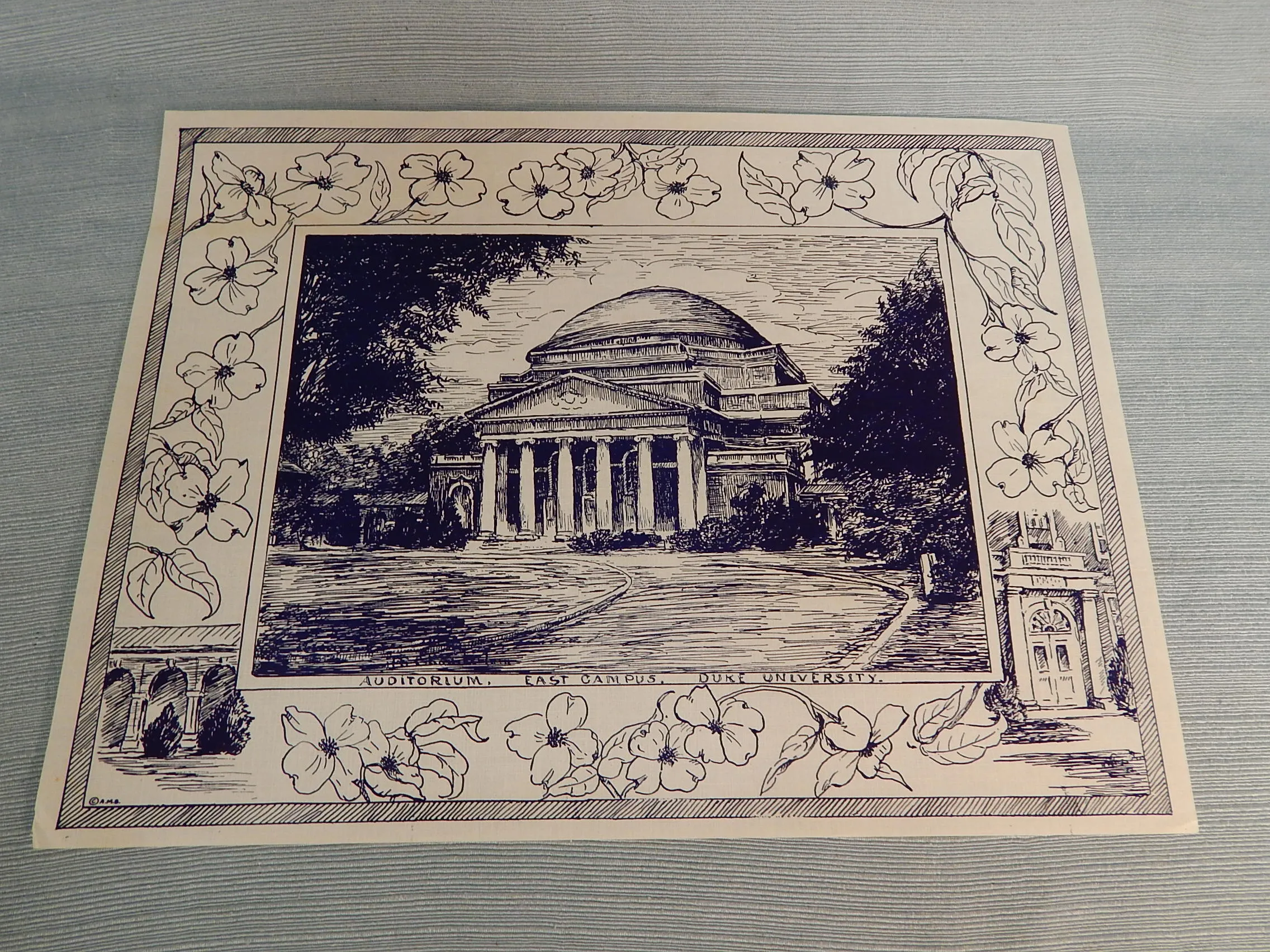 Set of 6 Ink Drawing Prints Of Duke University Landmarks - Very Good Vintage Condition