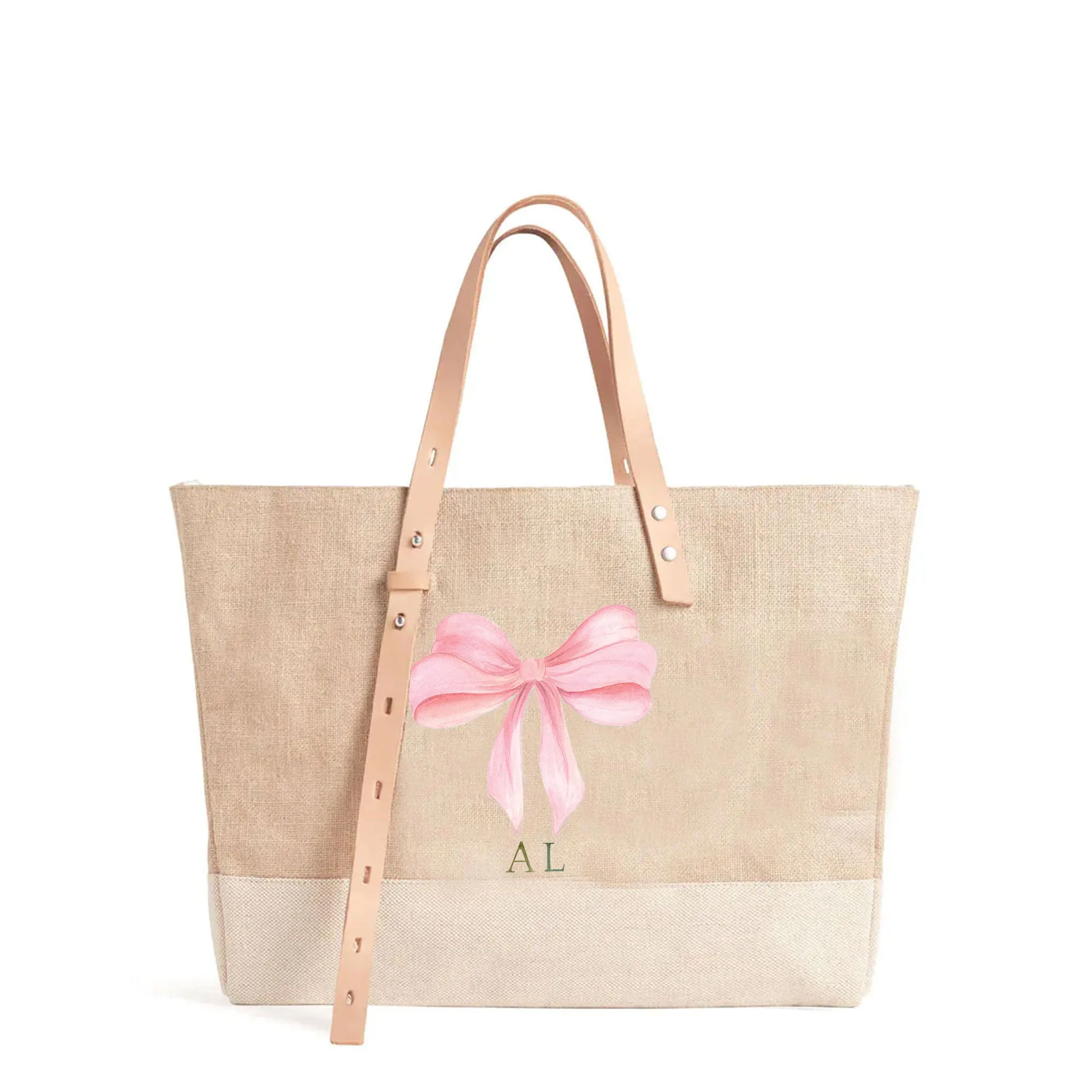 Shoulder Market Bag in Natural with Rose Bow by Amy Logsdon