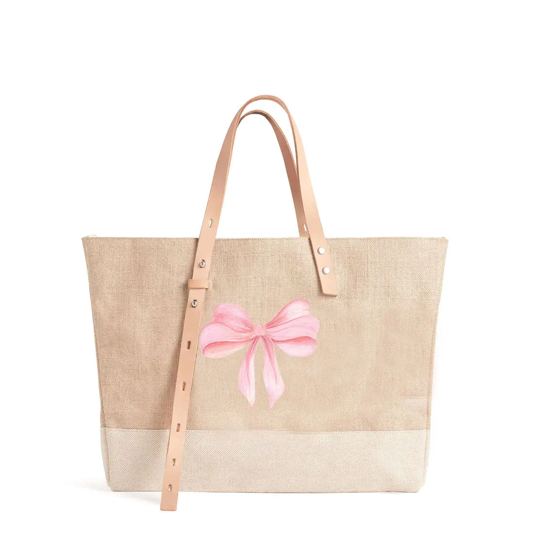 Shoulder Market Bag in Natural with Rose Bow by Amy Logsdon