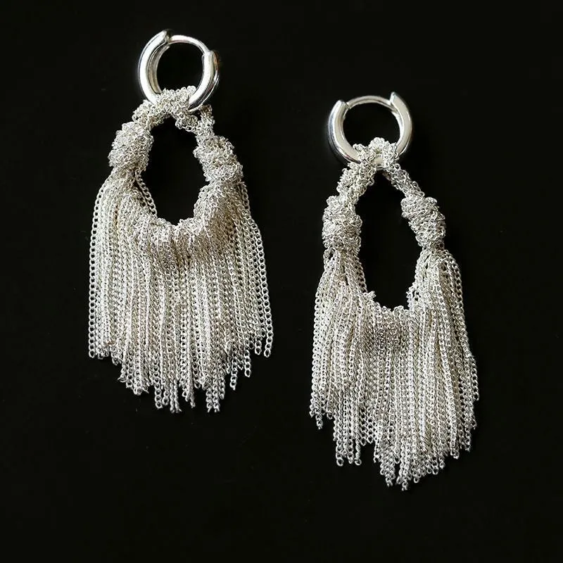 Silver Mini Chain Tassel Earrings