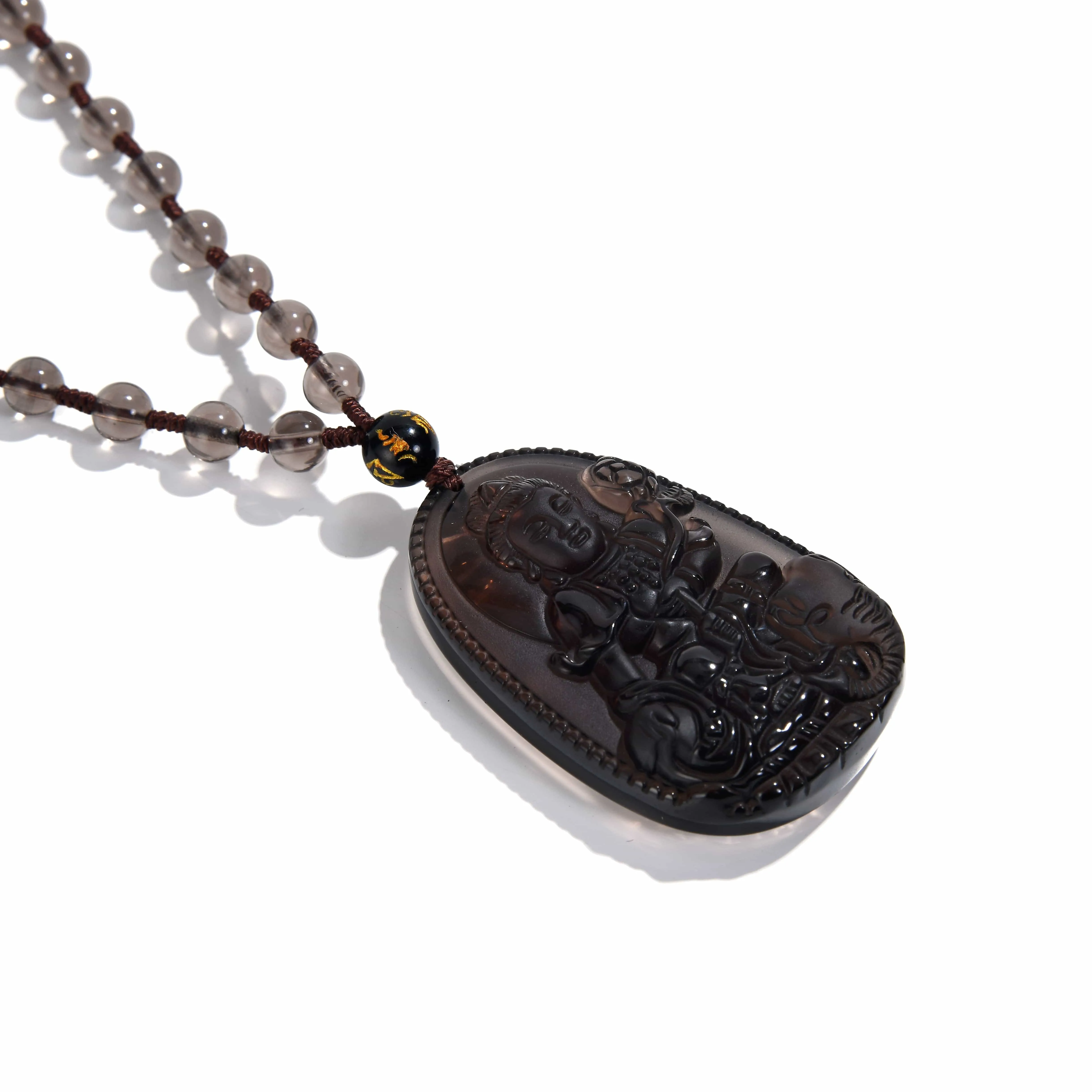 Smoky Quartz Budha Amulet Gemstone Necklace - 24