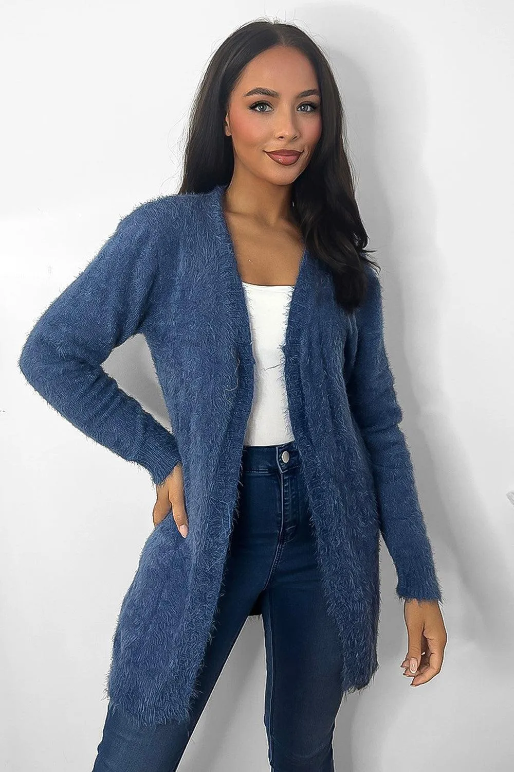 Soft Fluffy Knit Open Front Cardigan