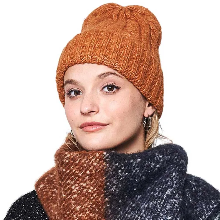 Solid Cable Knit Beanie Hat