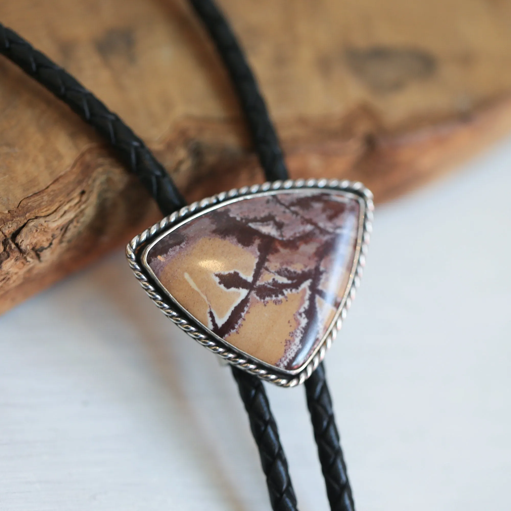 Sonora Jasper Bolo Tie - Leather Bolo Tie - Silversmith Bolo - Sterling Silver