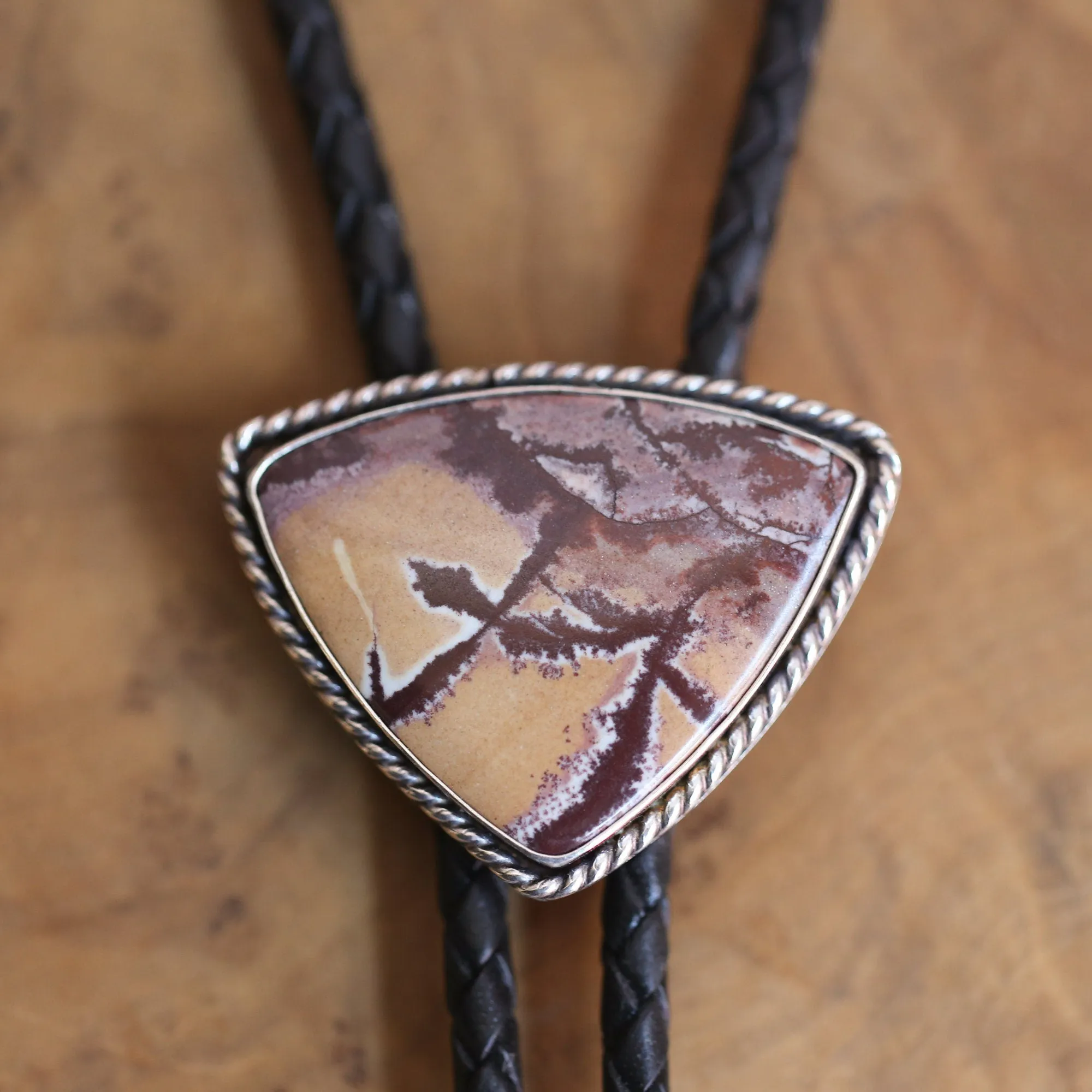 Sonora Jasper Bolo Tie - Leather Bolo Tie - Silversmith Bolo - Sterling Silver