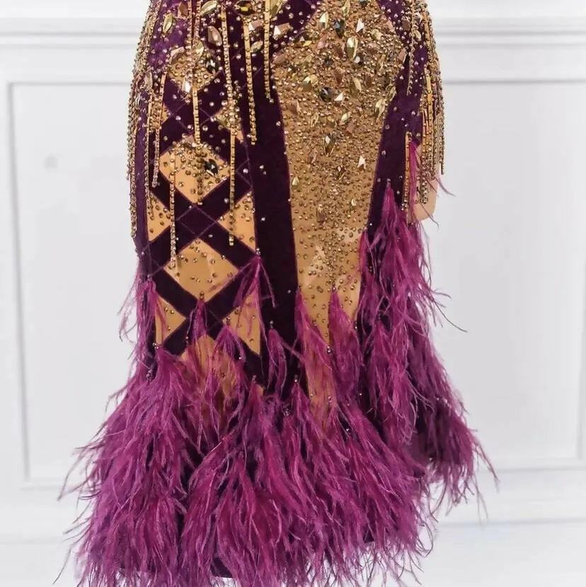 Sponsored Gold Purple Velvet Latin Dress