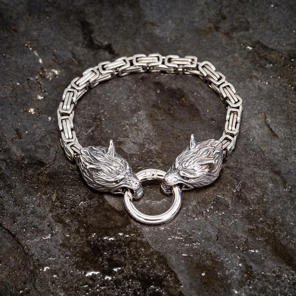 Stainless Steel Wolf Head Link Kings Chain Bracelet