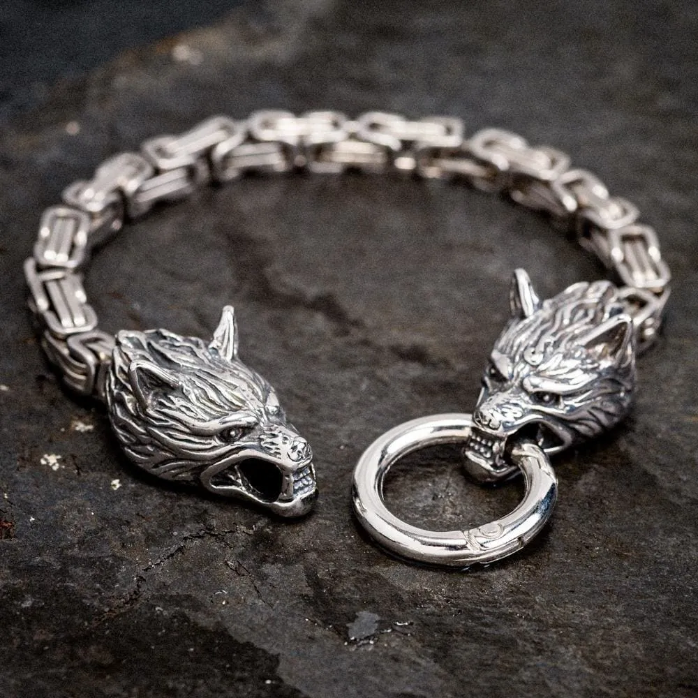 Stainless Steel Wolf Head Link Kings Chain Bracelet