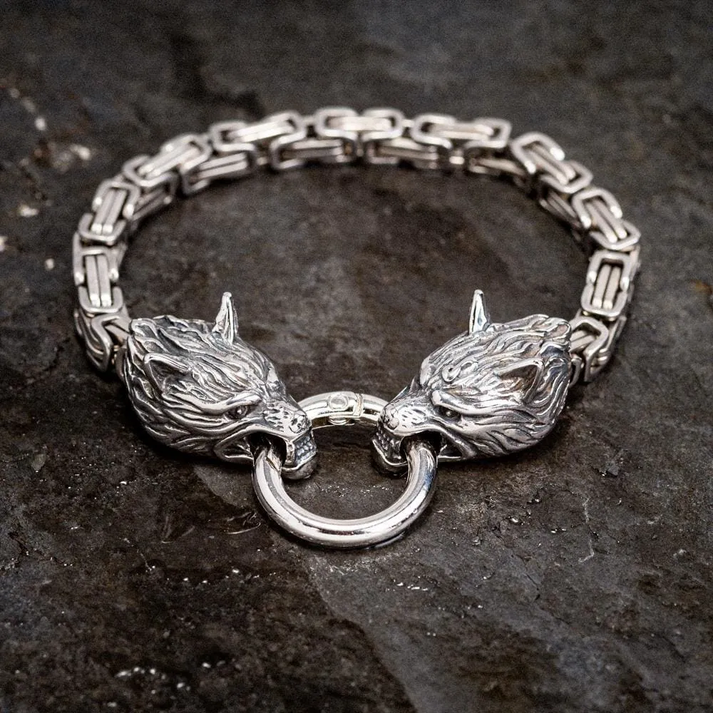 Stainless Steel Wolf Head Link Kings Chain Bracelet