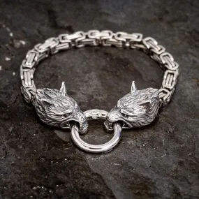 Stainless Steel Wolf Head Link Kings Chain Bracelet