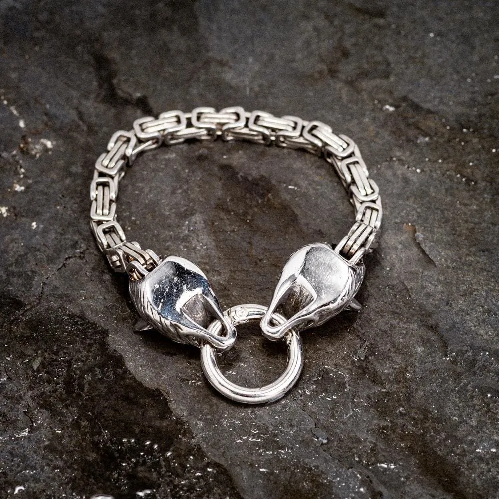 Stainless Steel Wolf Head Link Kings Chain Bracelet