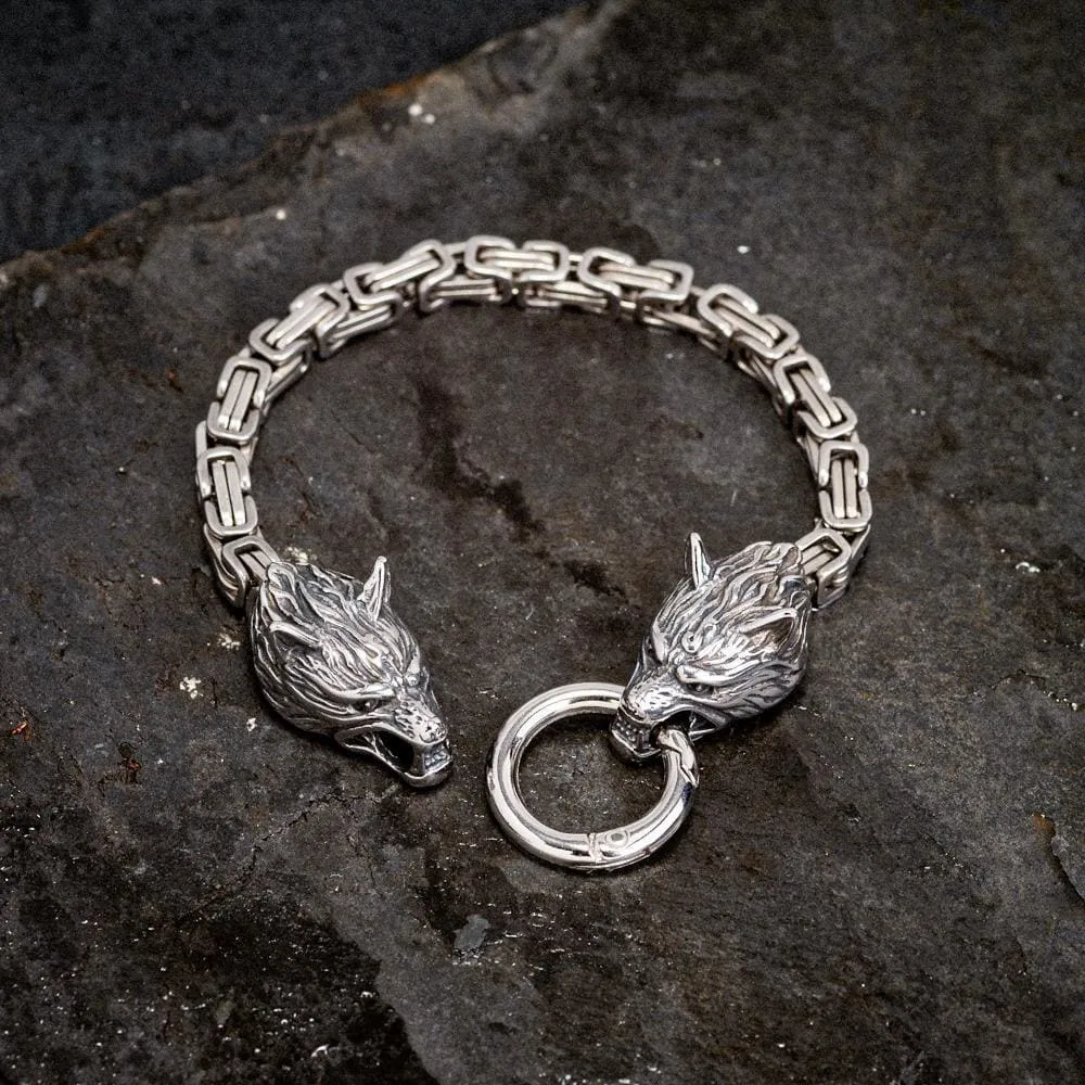 Stainless Steel Wolf Head Link Kings Chain Bracelet