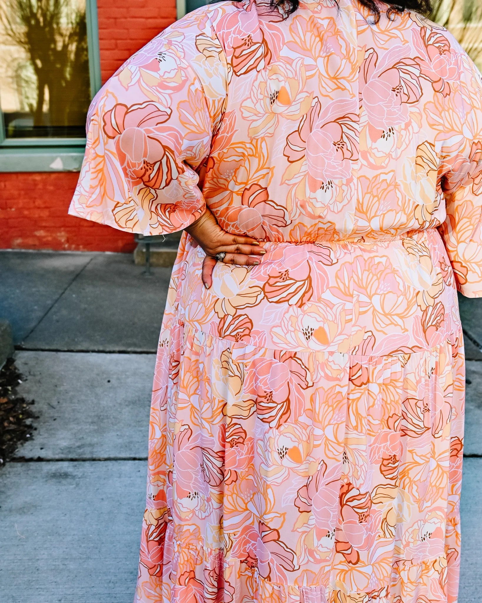 Stay Peachy Floral Midi Dress PLUS