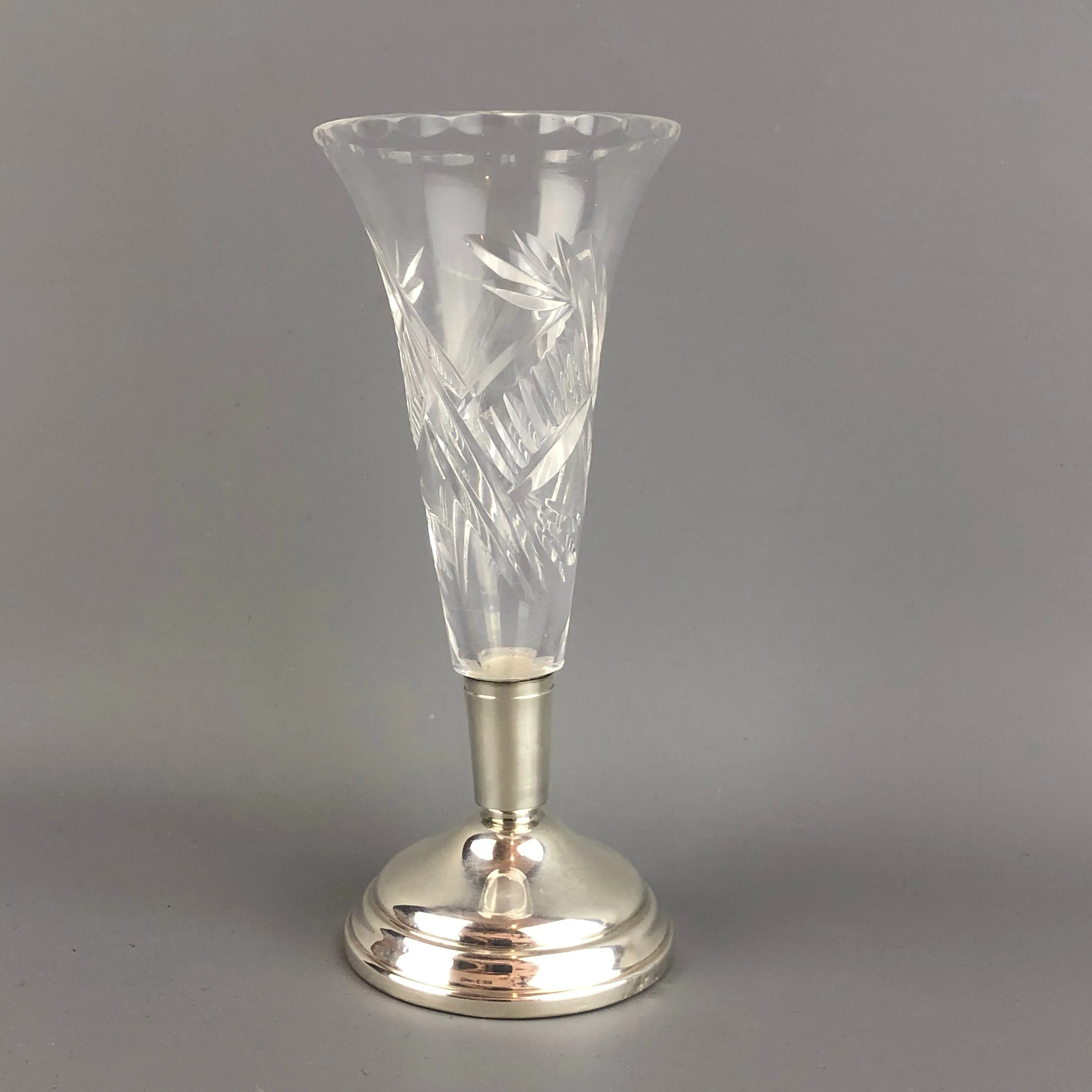 Sterling Silver Cut Glass Vase By Broadway & Co Birmingham Vintage c1961