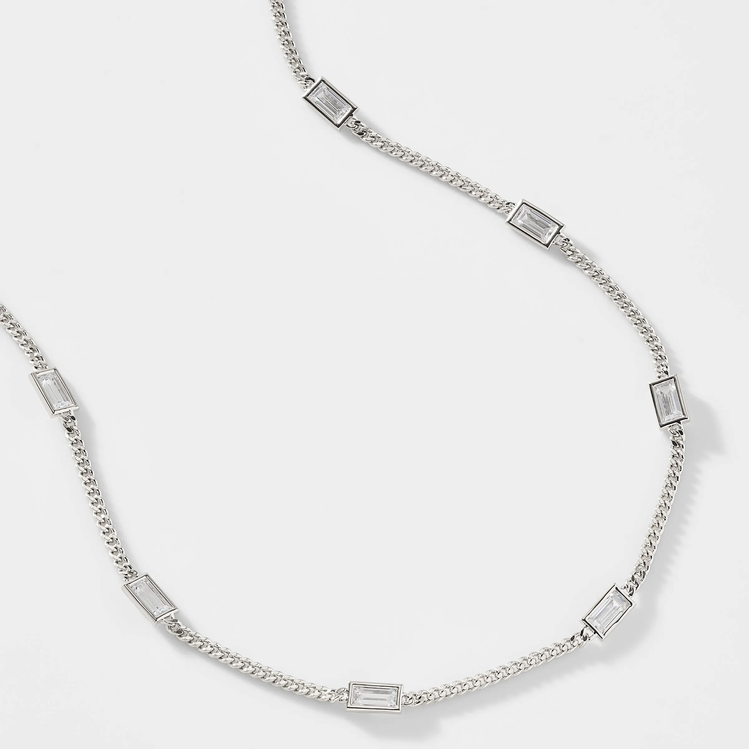 STERLING SILVER ELEVATE BAGUETTE CZ NECKLACE