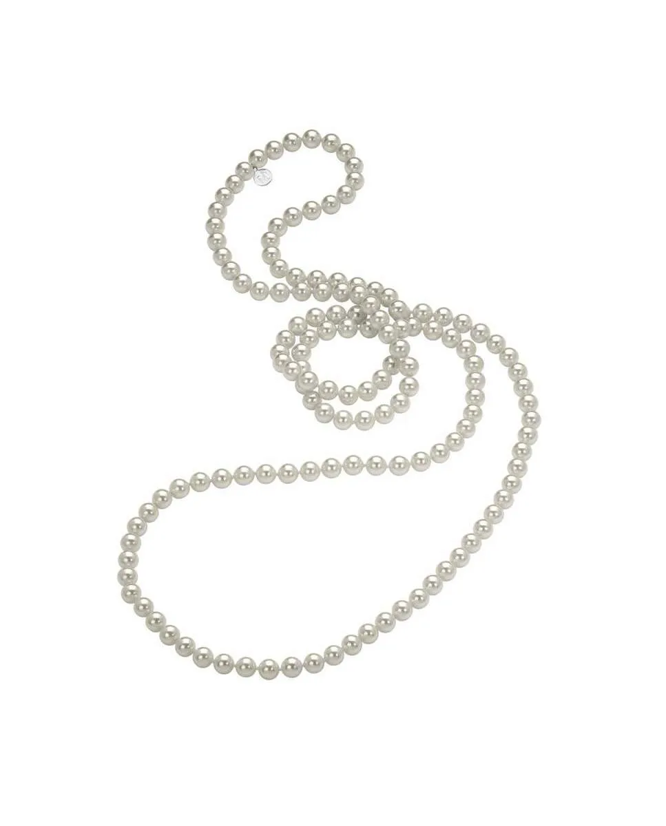 Sterling Silver Necklace for Women with Organic Pearl, 8mm Round White Pearl, 47.2 Length, Jour Collection