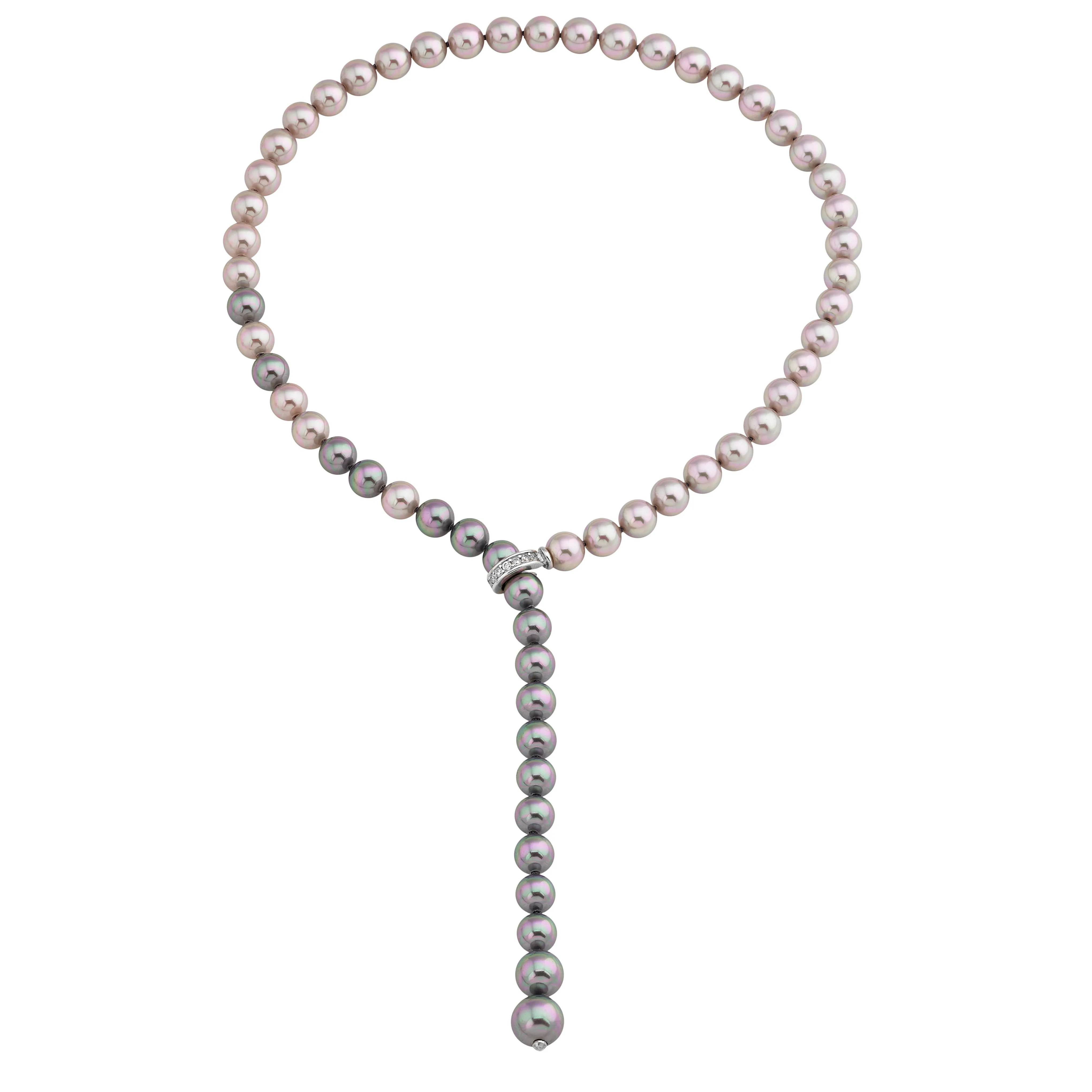 Sterling Silver Rhodium Plated Necklace for Women with Organic Pearl, 8mm Nuage Grey Pearls and Cubic Zirconias, 19.6 Necklace Length, Diana Collection