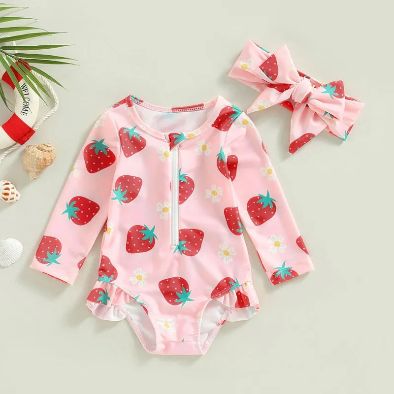 Strawberry Print Kids Beachwear