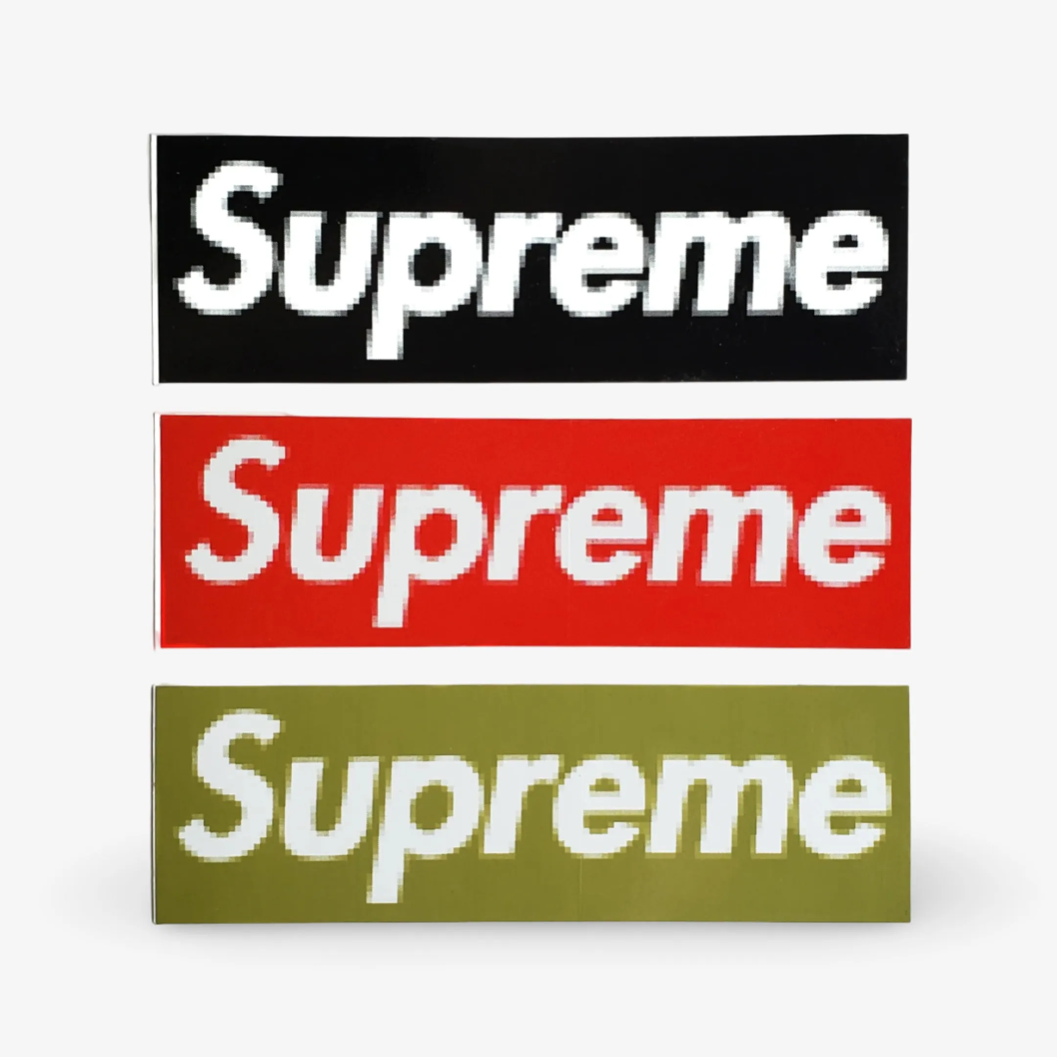 Supreme Sticker 'Box Logo Pixelated' (Set of 3) Black / Red / Olive Green 2000