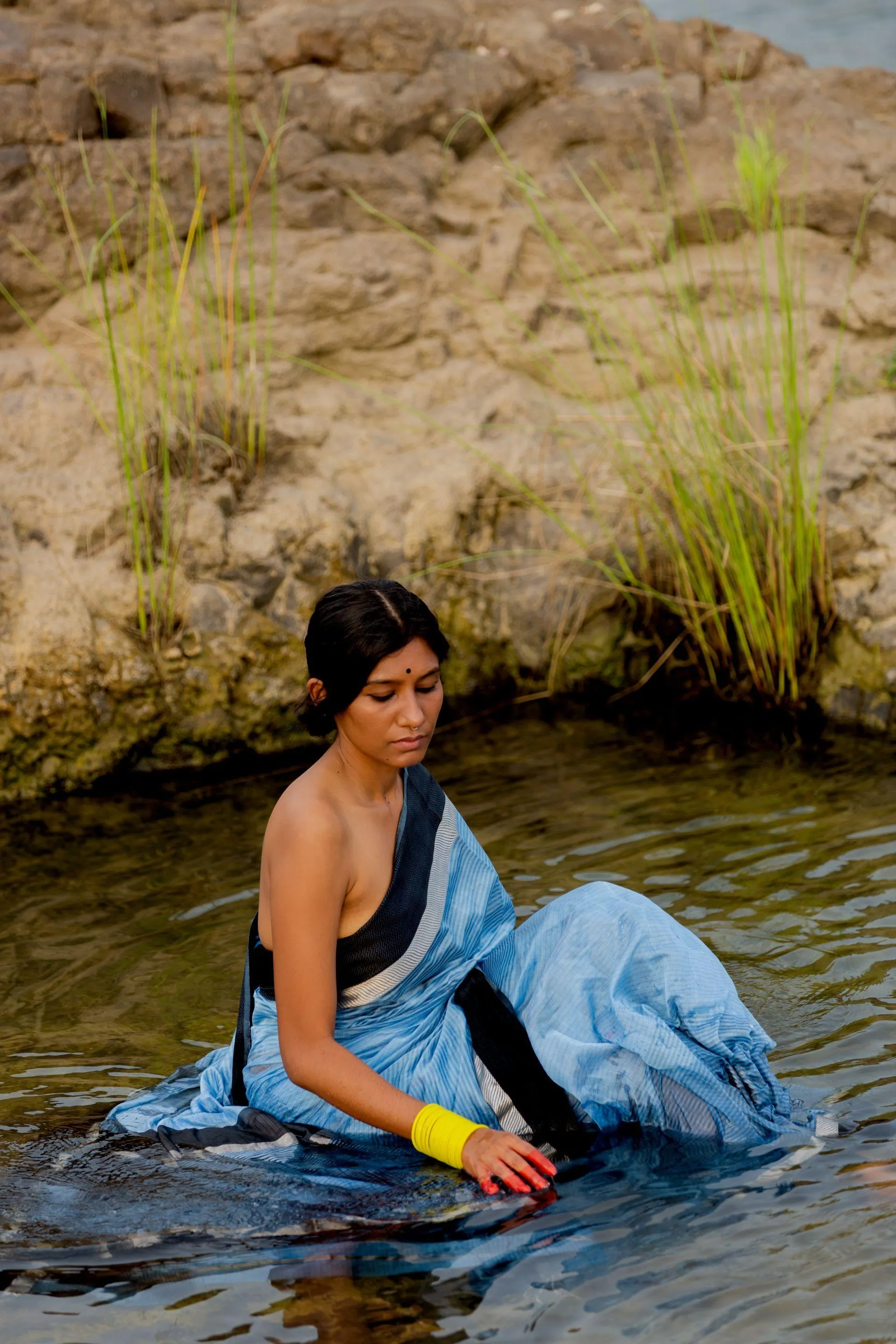 Tattvam  - Light Blue Silk Cotton Maheswari saree