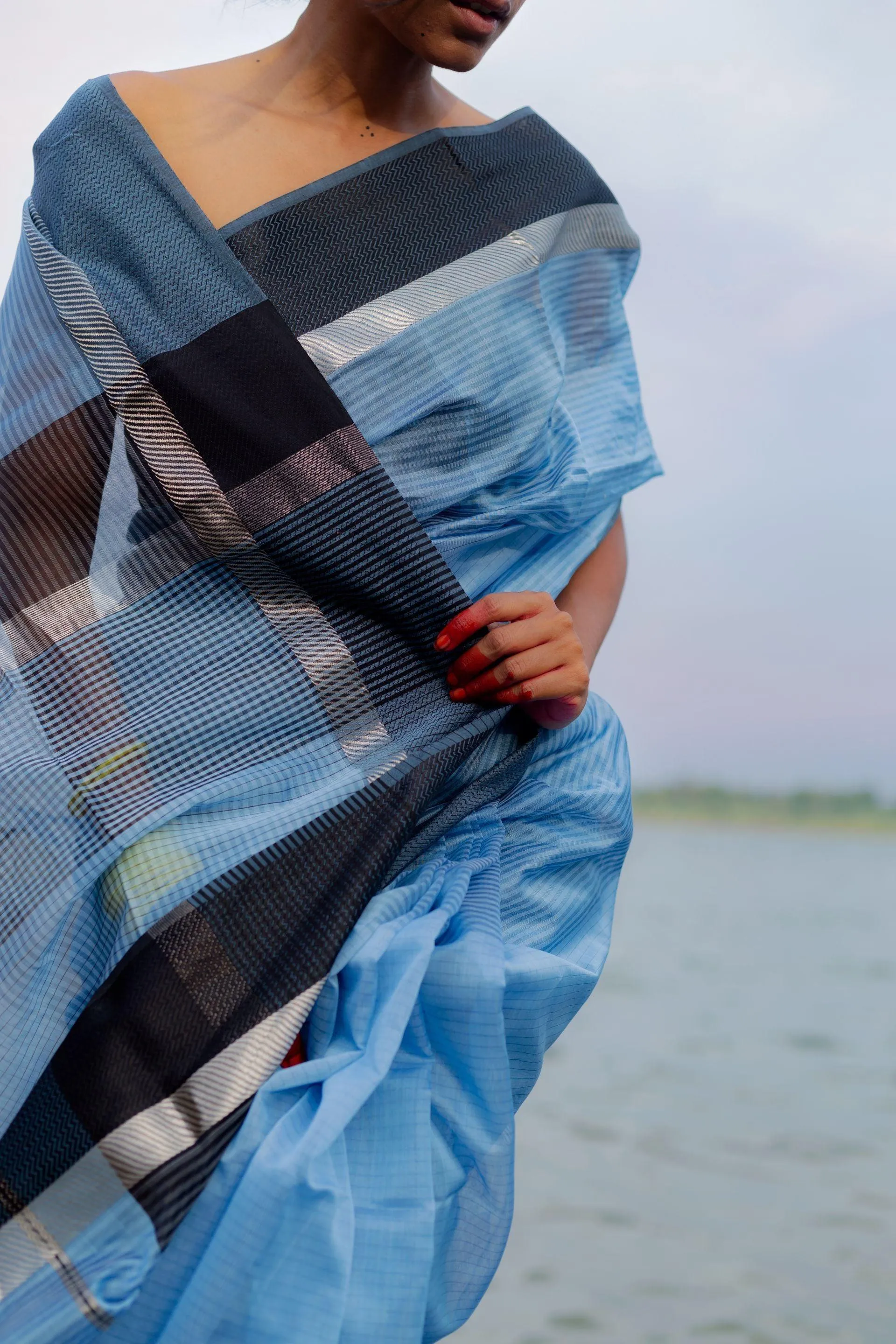 Tattvam  - Light Blue Silk Cotton Maheswari saree