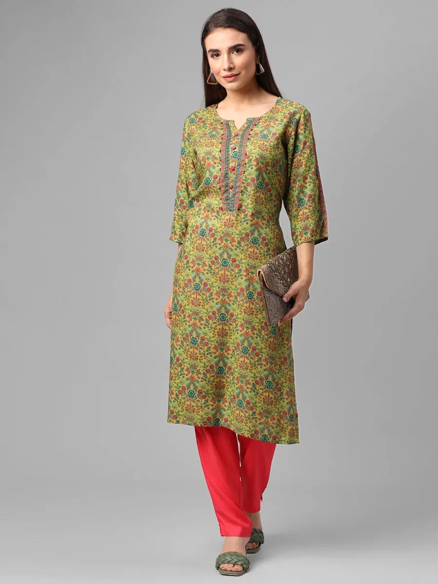 Teal Printed Kurta With Trouser