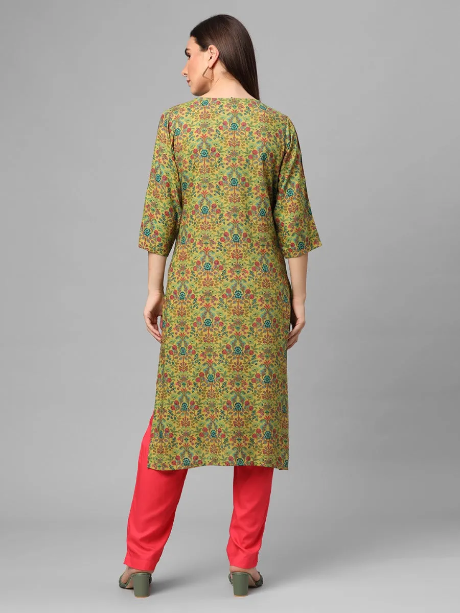 Teal Printed Kurta With Trouser