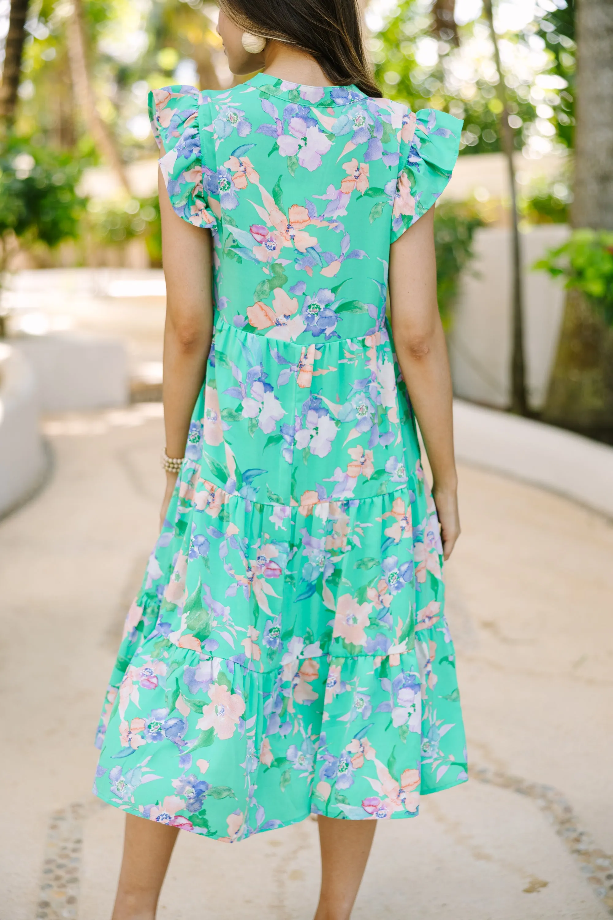 Tell Me More Green Floral Midi Dress