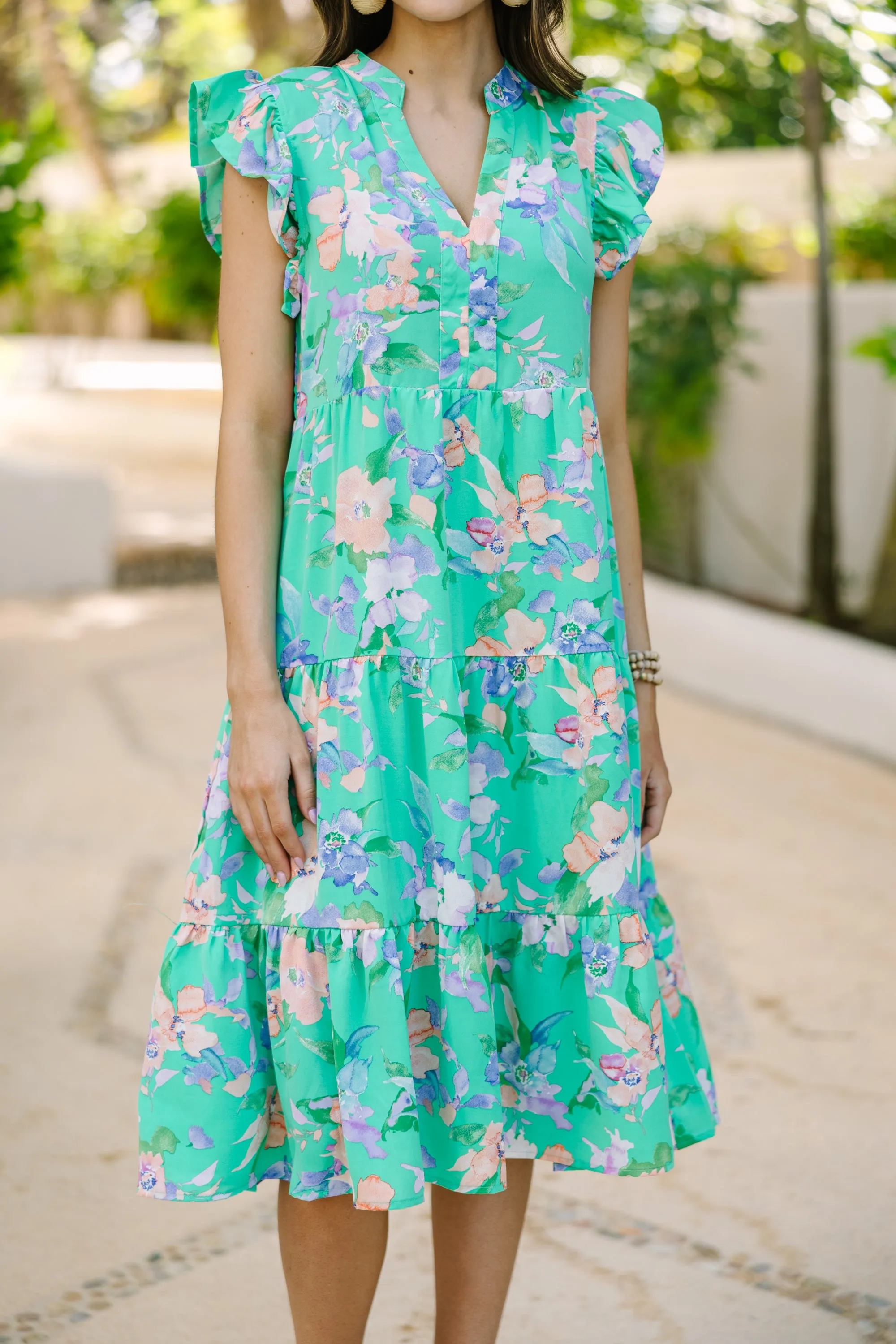 Tell Me More Green Floral Midi Dress