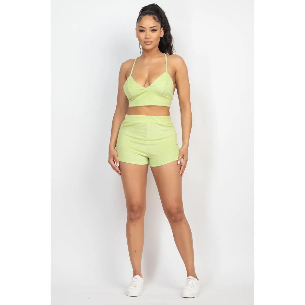 Terry Towel Bralette Top & Mini Shorts Set