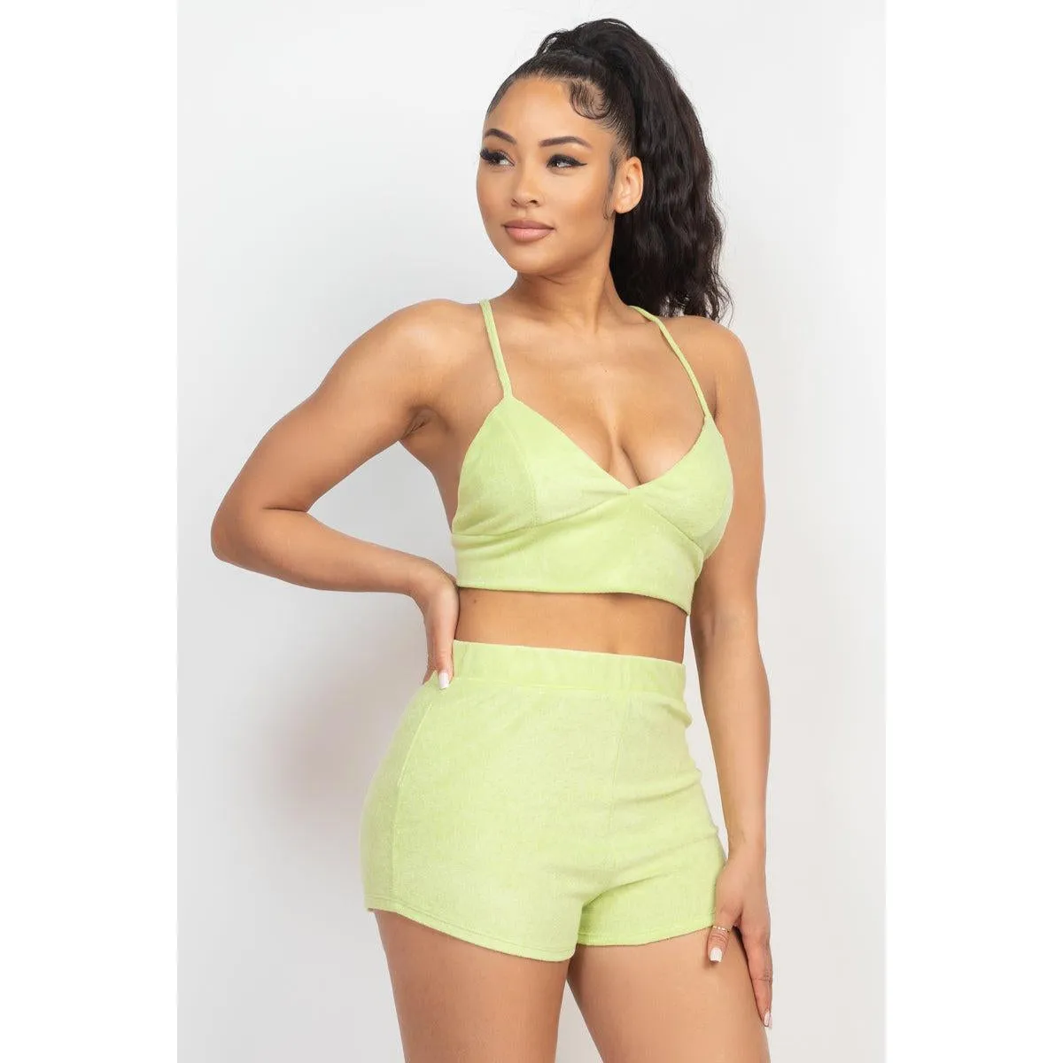 Terry Towel Bralette Top & Mini Shorts Set