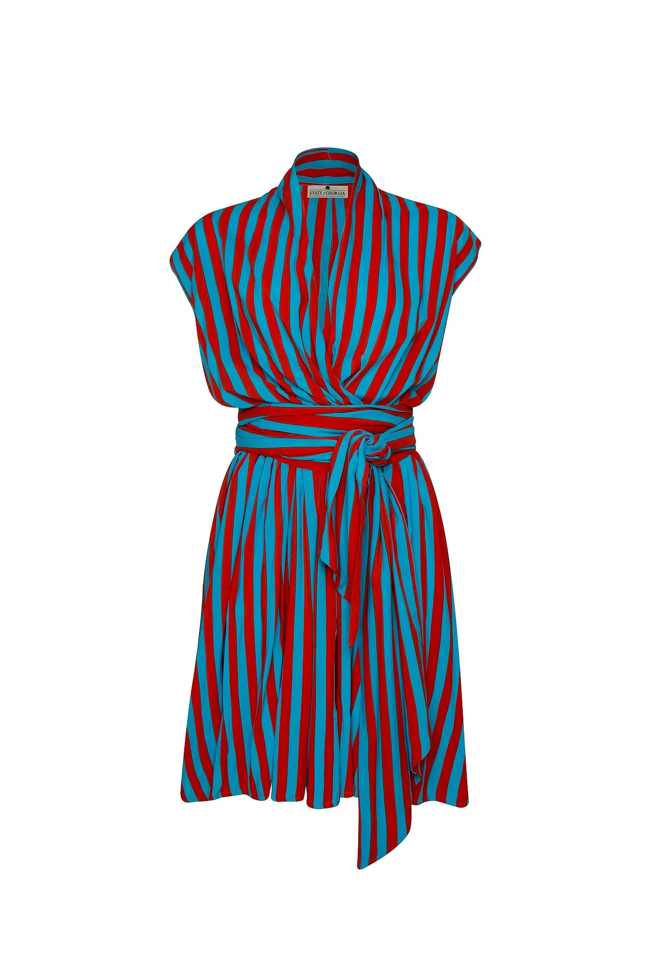 THE POINT DRESS SHORT - WHIPPY STRIPE AQUA & RED