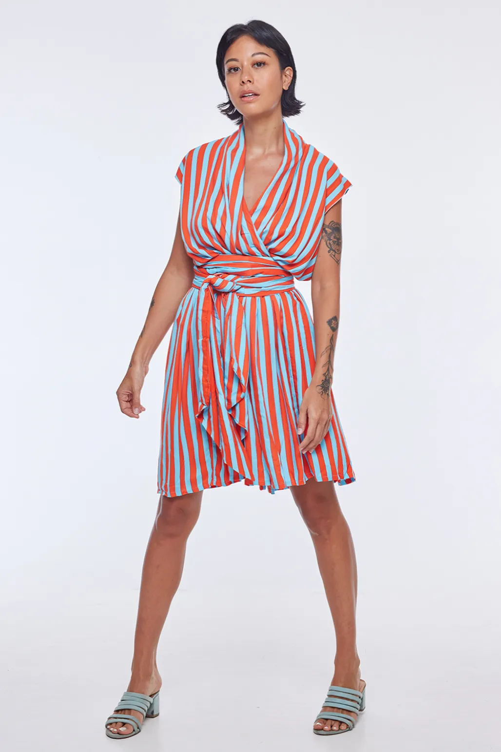 THE POINT DRESS SHORT - WHIPPY STRIPE AQUA & RED