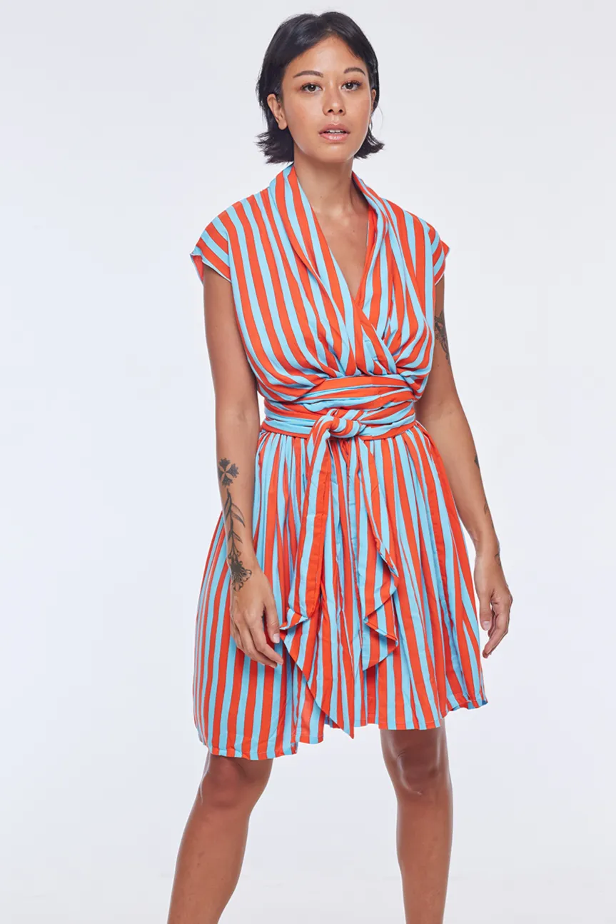 THE POINT DRESS SHORT - WHIPPY STRIPE AQUA & RED