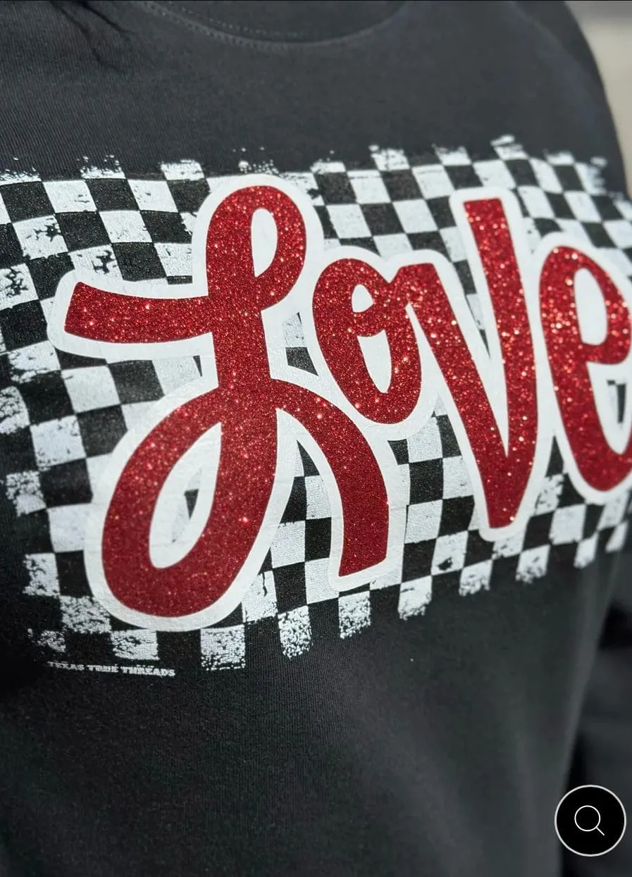 The Valentine Glitter Love Checkerboard Tee