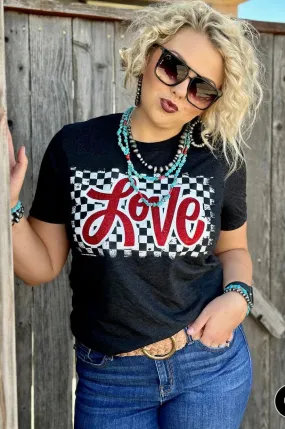 The Valentine Glitter Love Checkerboard Tee