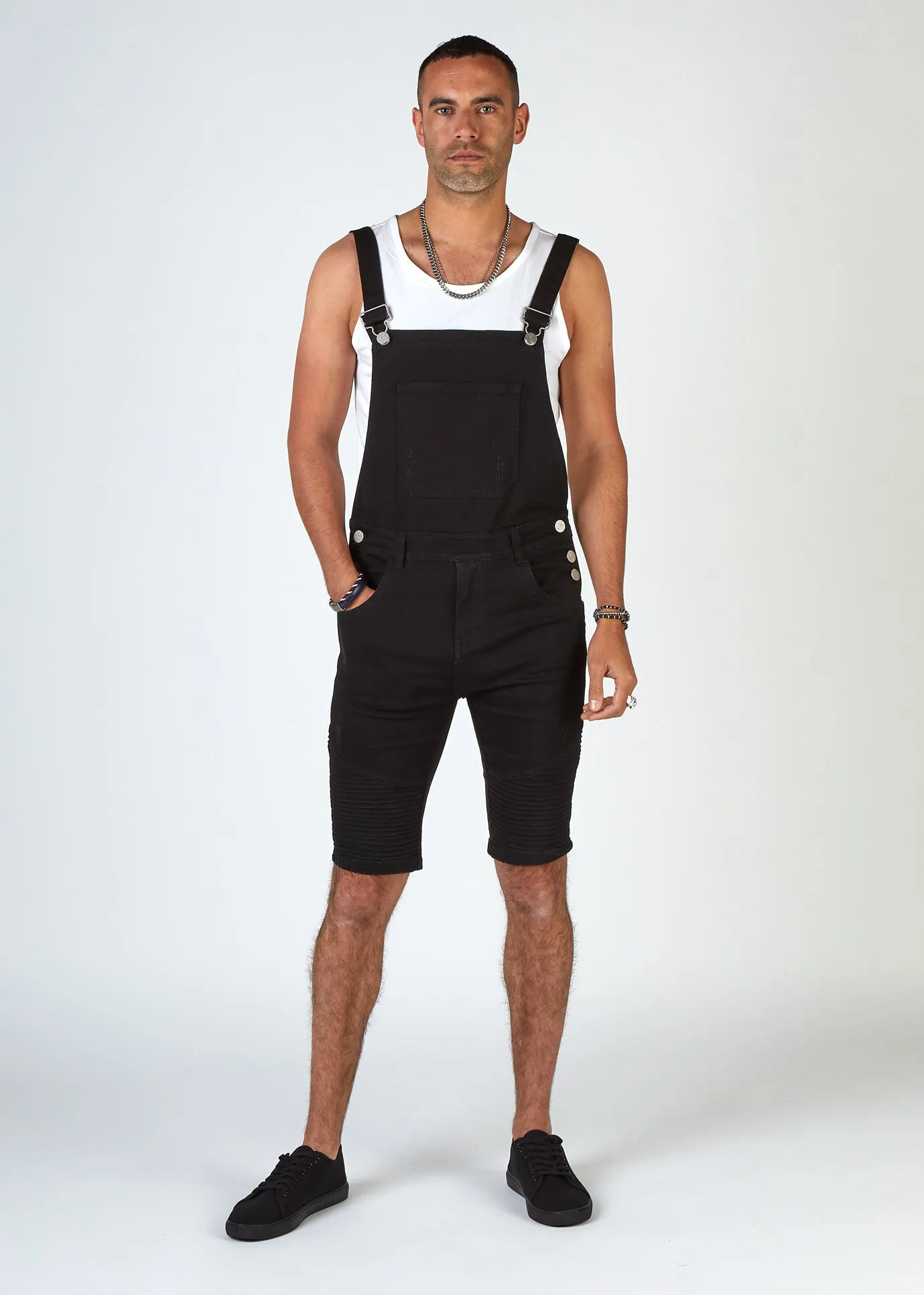 TRAFFORD Mens Skinny Fit Dungaree Shorts