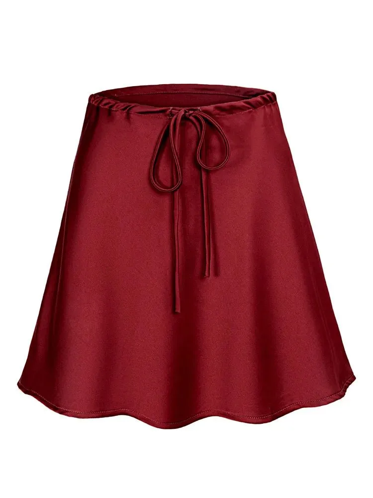 Trendy 2024 Satin Short Skirt for Women | Elegant High Waist Red Mini Skirt